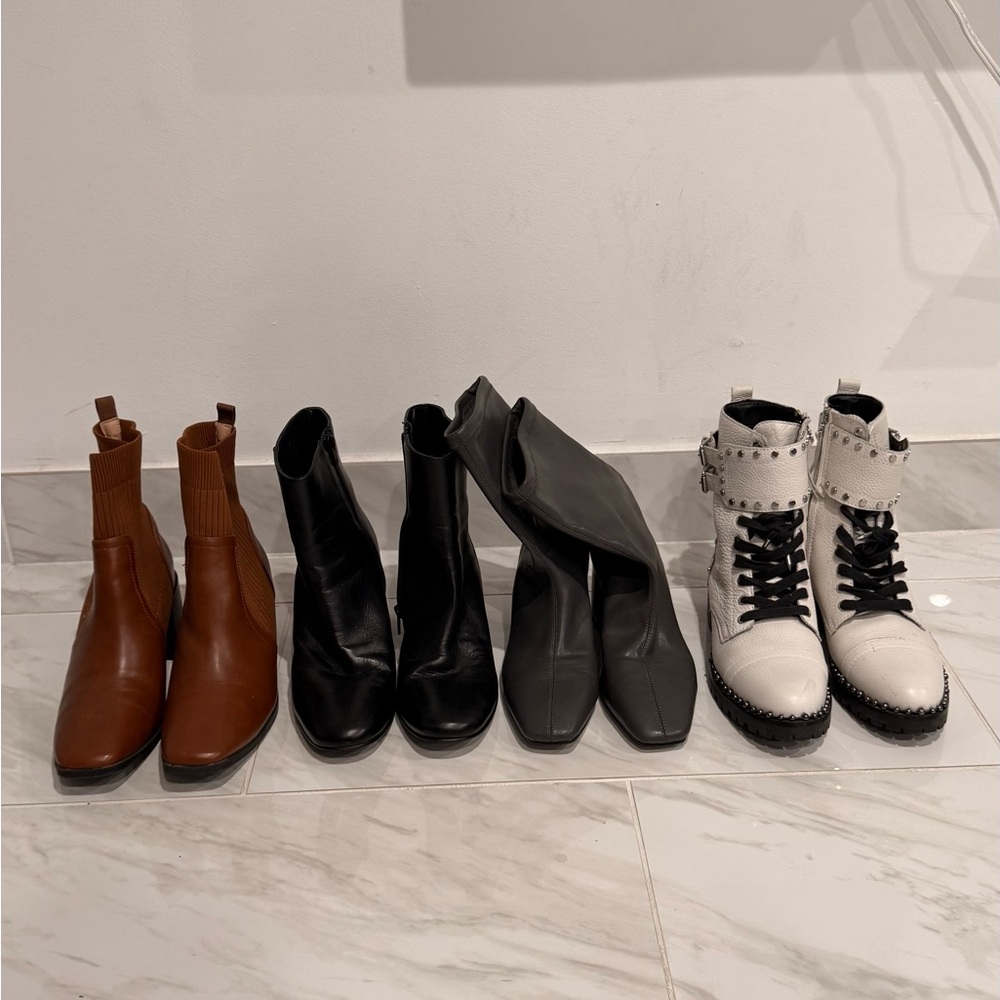 Black Square-Toe Leather Ankle Boots - Women